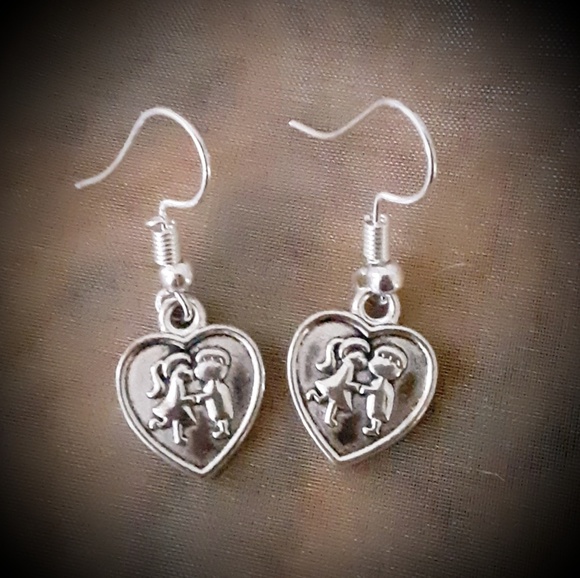 Jewelry - Silver Charm Earrings, Nickel Free,
Kissing Kids